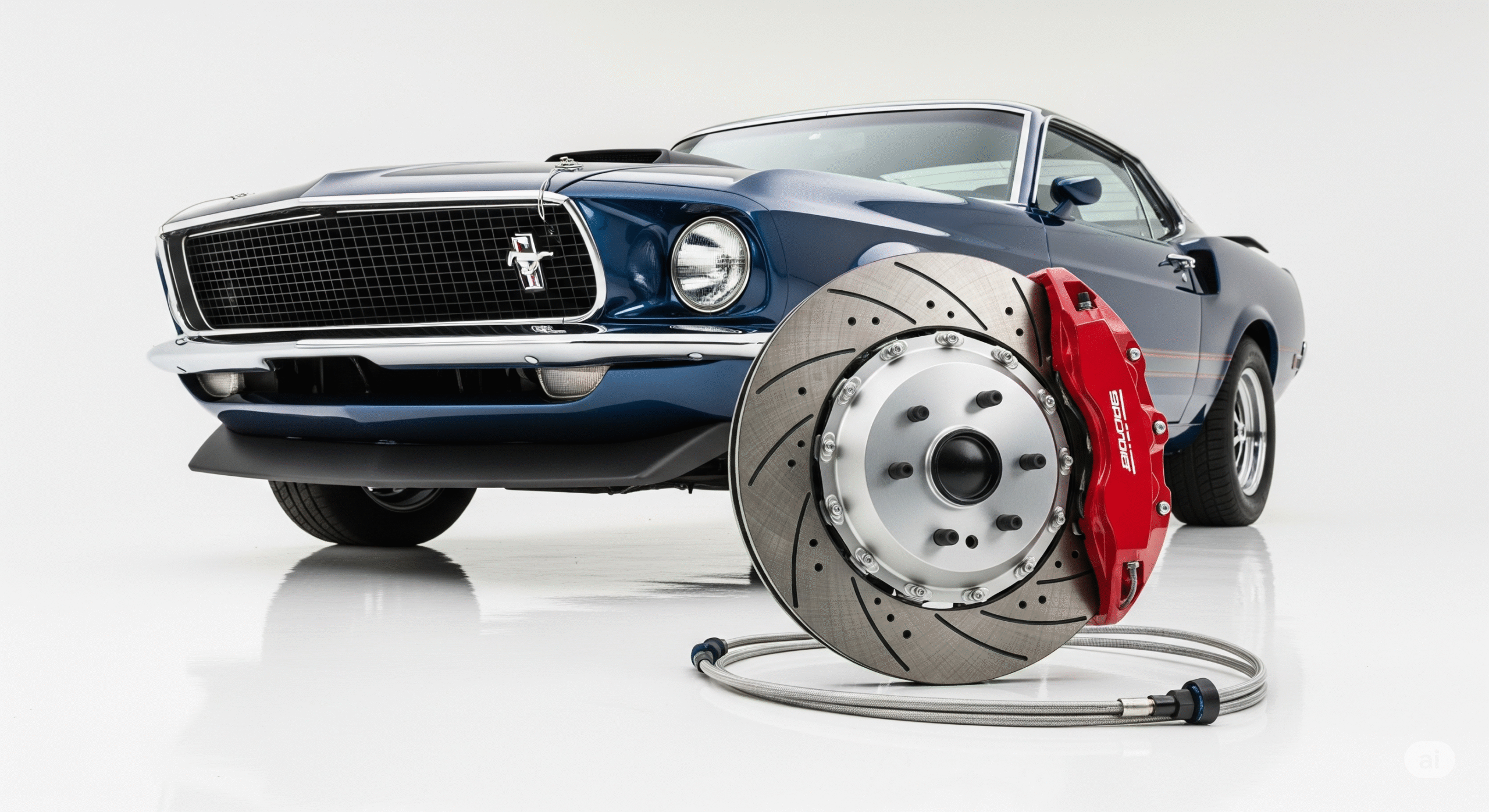 Detailed brake system diagram showing brake pads, rotors, calipers, and brake lines